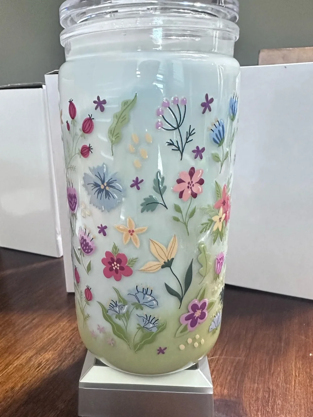 16-ounce multicolored acrylic tumbler with garden designs
